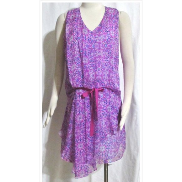 NEW Womens Ladies SUNDANCE Abstract Silk Pink & Blue Tiered Dress 6 Orig $178 - Picture 1 of 5